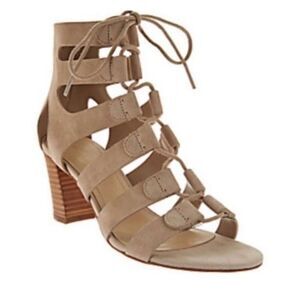 Marc Fisher Womens Paradox Caged Gladiator Heel Sandals Suede Shoes 7 Cutout Tan